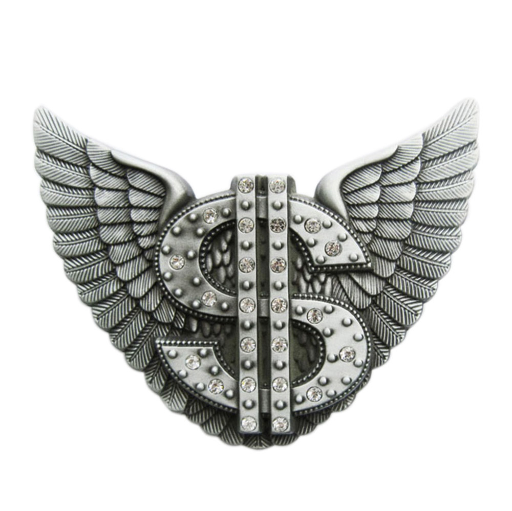 Vintage Rhinestones Angel Wings US Dollar Belt Buckle Gurtelschnalle Boucle de ceinture