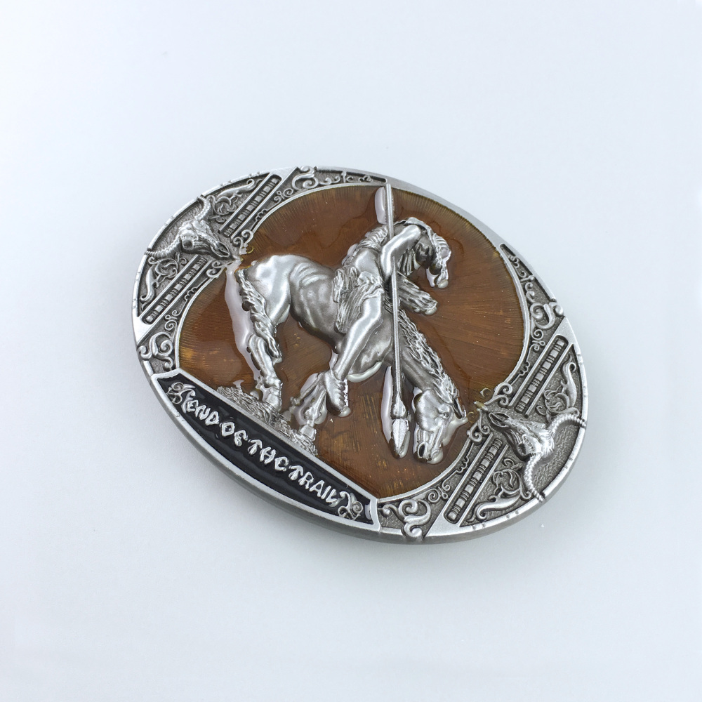 Yellow Enamel Rodeo Cowboy Western Oval Belt Buckle Boucle de Ceinture