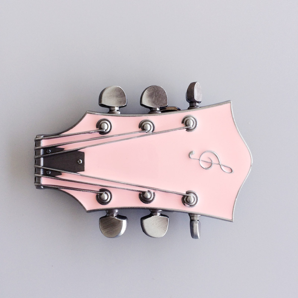 Vintage Pink Enamel Guitar Music Belt Buckle Gurtelschnalle Boucle de ceinture