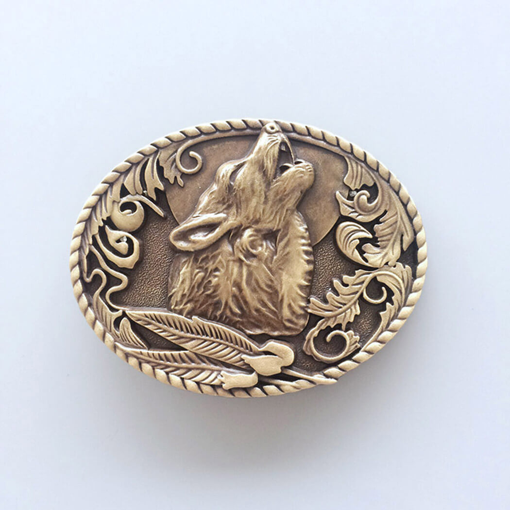 Antique Bronze Plated Howling Wolf Western Metal Oval Belt Buckle also Stock in the US BUCKLE-WT013AB