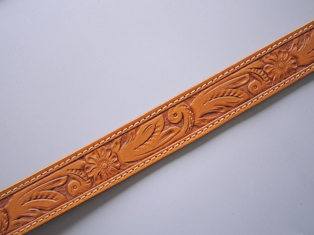 Light Coffee Hand Crafted Western Flowers Solid Real Leather Belt With Brass Screws BELT1-003LW