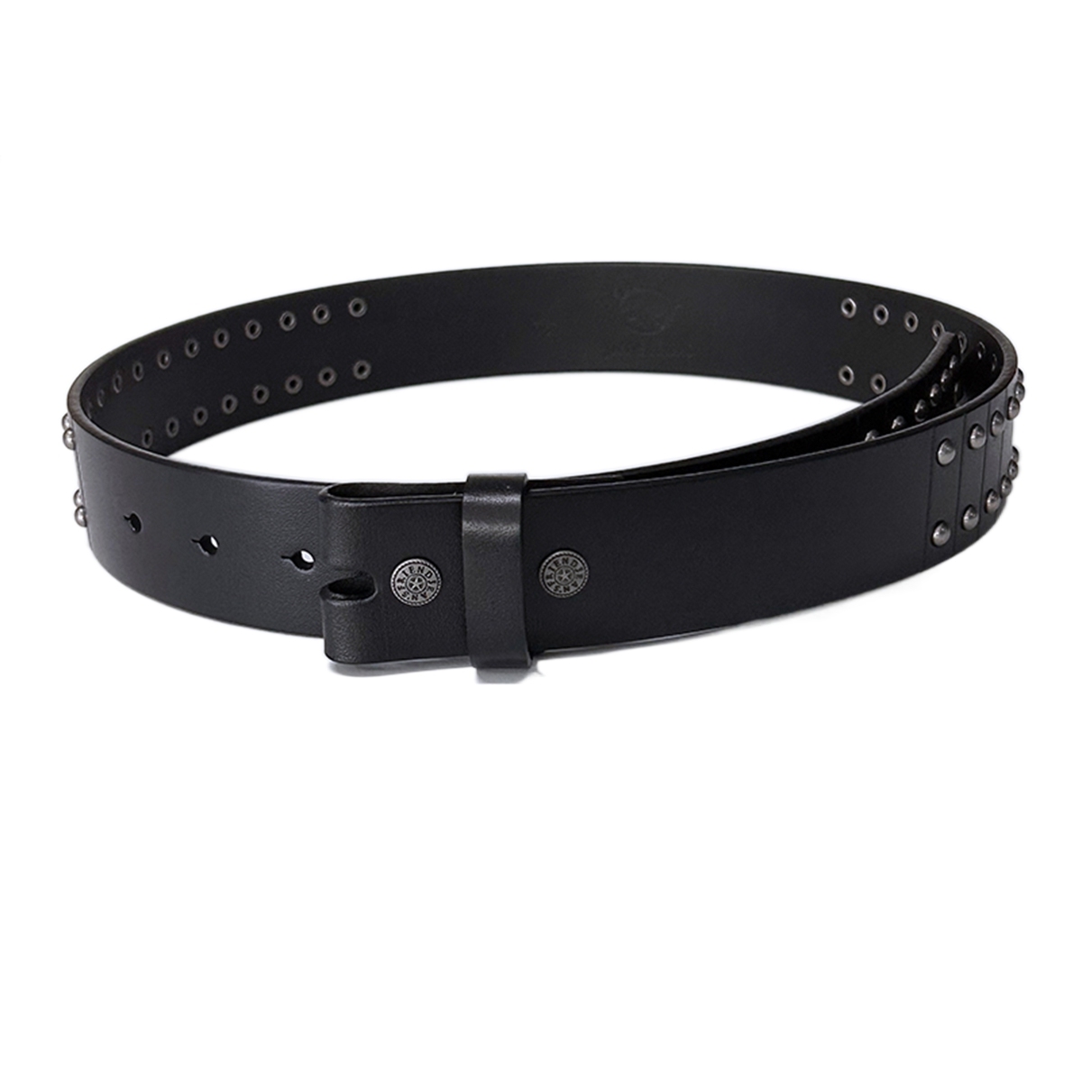 Black Punk Nails Studded Genuine Leather Belt Brass Snap On Belt BELT1-006BKN