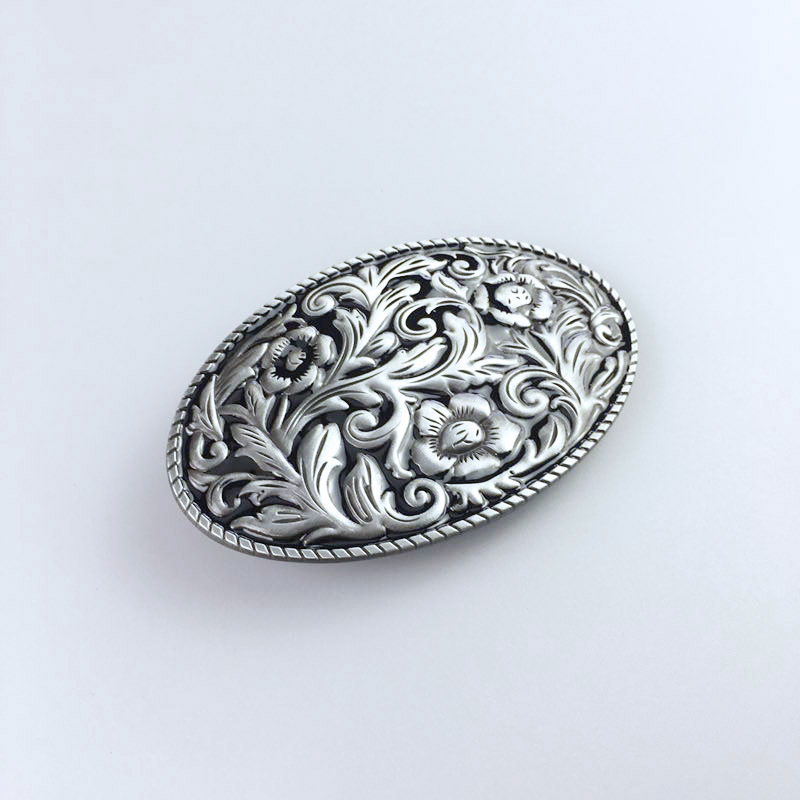Vintage Black Enamel Cowboy Cowgirl Flower Oval Western Belt Buckle Gurtelschnalle Boucle de ceinture