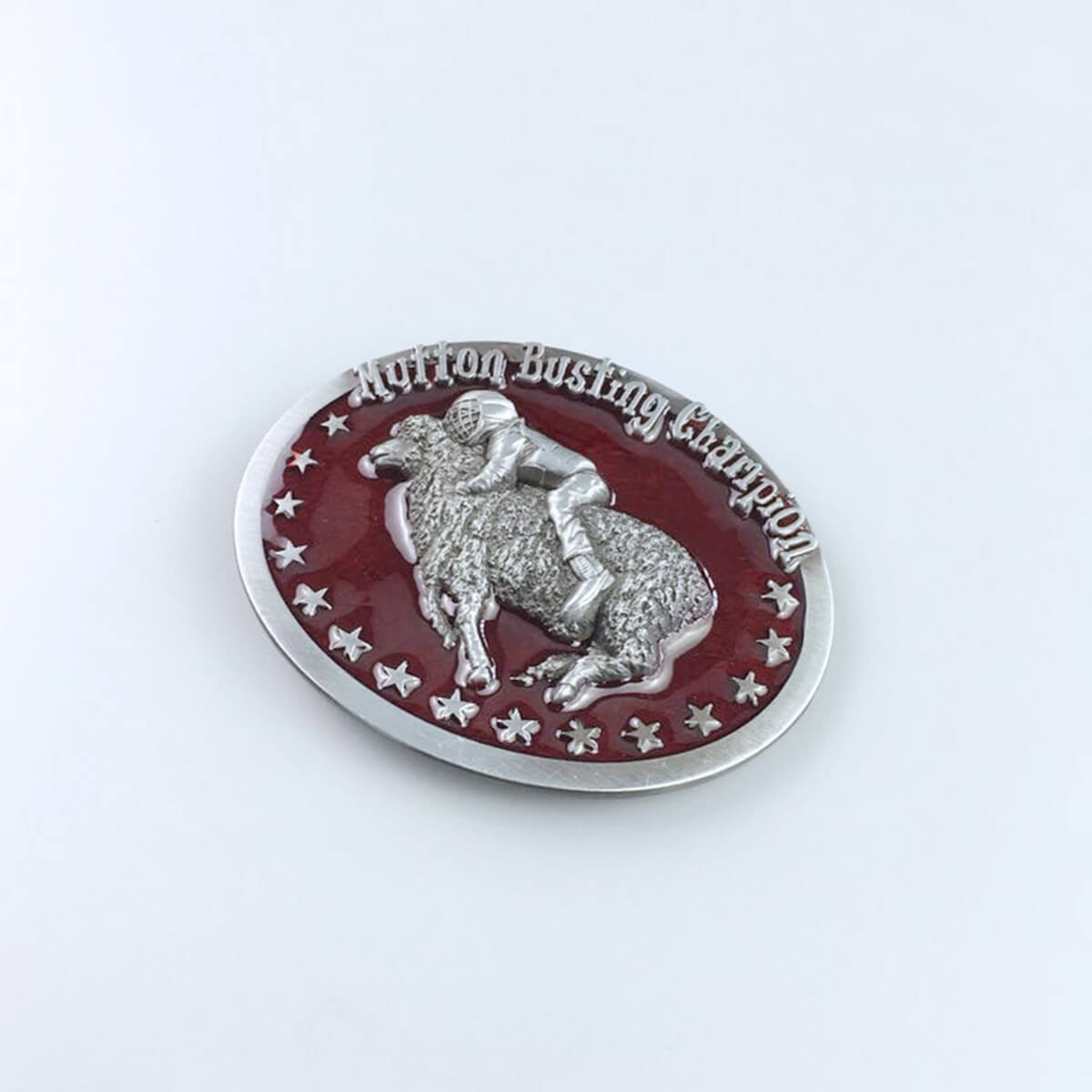 JEAN'S FRIEND Vintage Red Enamel Initial Mutton Busting Champion Belt Buckle