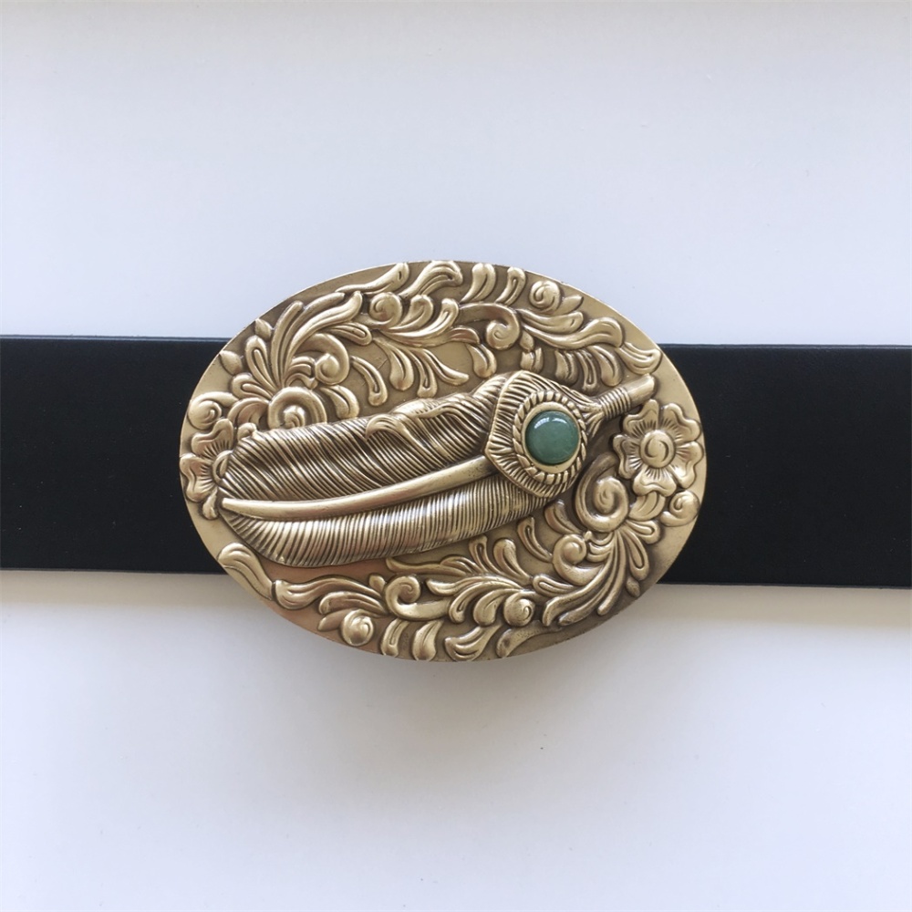 New Stone Western Flower Solid Brass Belt Buckle BUCKLE-BT010