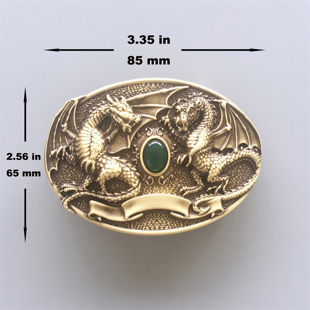 Twin Dragon Oval Solid Brass Belt Buckle