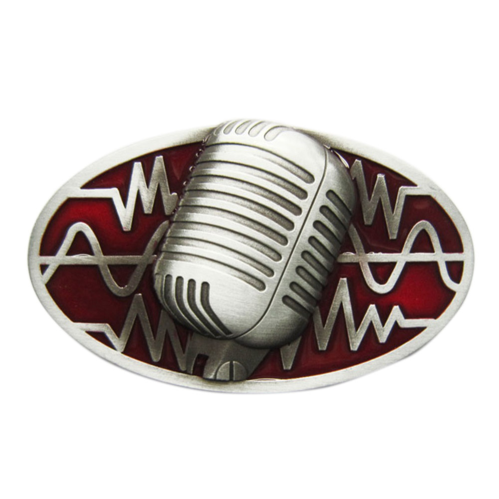 Vintage Red Enamel Microphone Music Oval Belt Buckle Gurtelschnalle Boucle