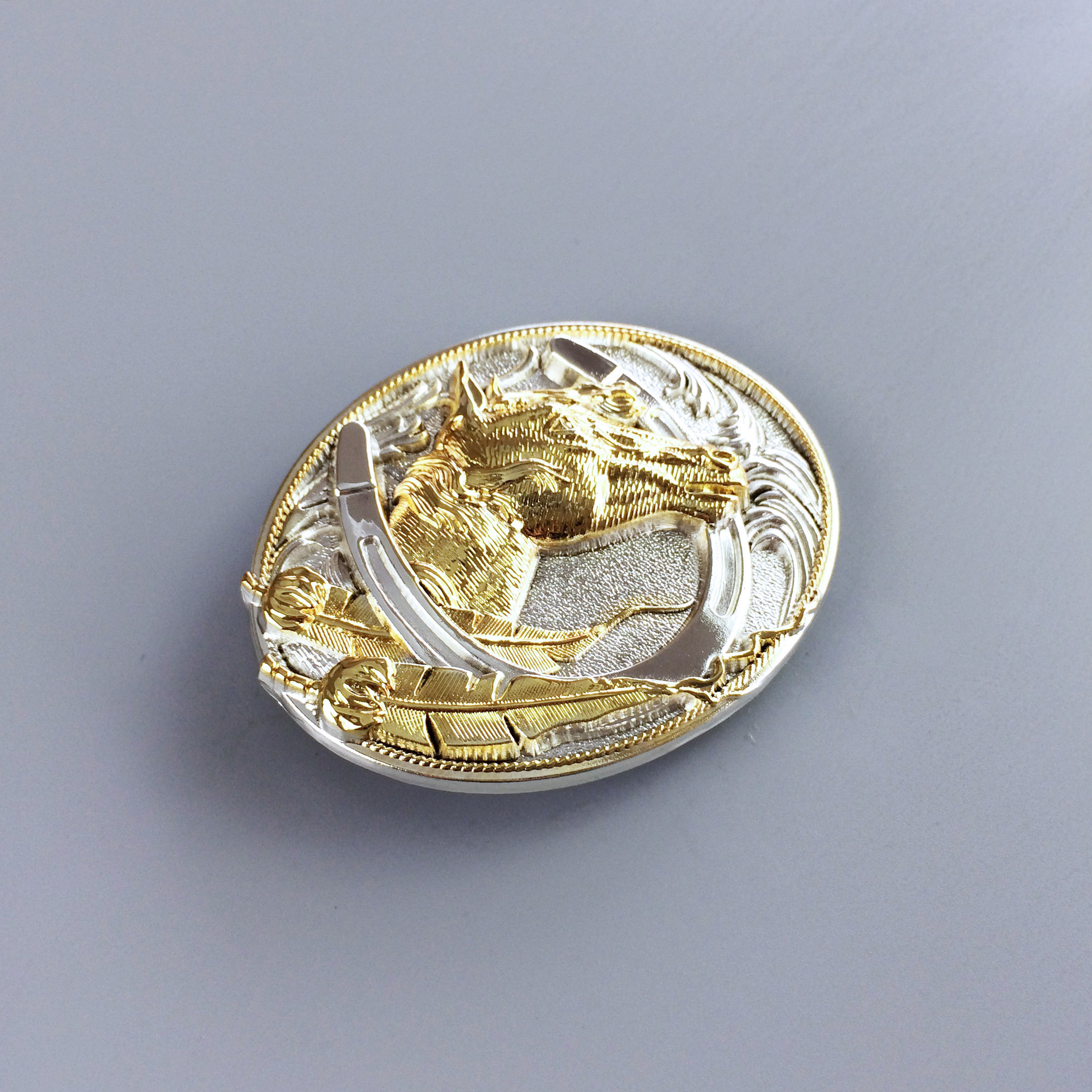 Two-Tone Silver Gold Plated Horse HorseShoe Belt Buckle