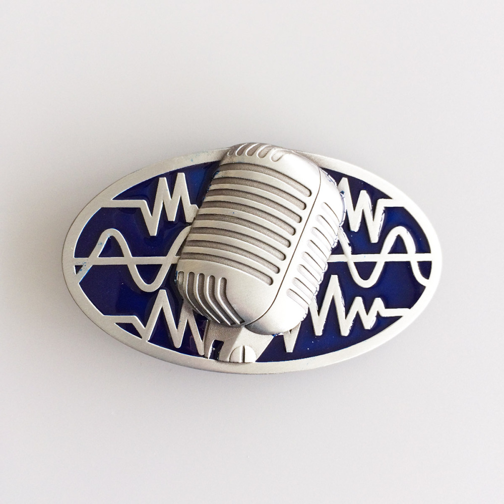 Vintage Blue Enamel Microphone Music Oval Belt Buckle Gurtelschnalle Boucle