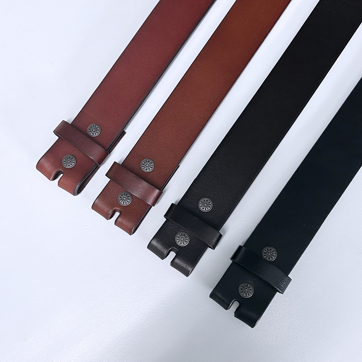 Solid Red Brown Genuine Leather Belt Brass Snap On Belt BELT1-014RWN