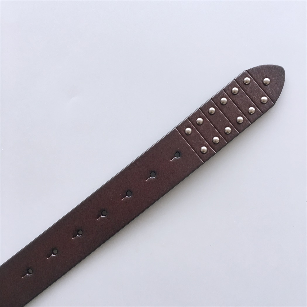 Nails Studded Dark Coffee Color Genuine Leather Belt Solid Real Leather Belt Gurtel BELT1-006BW
