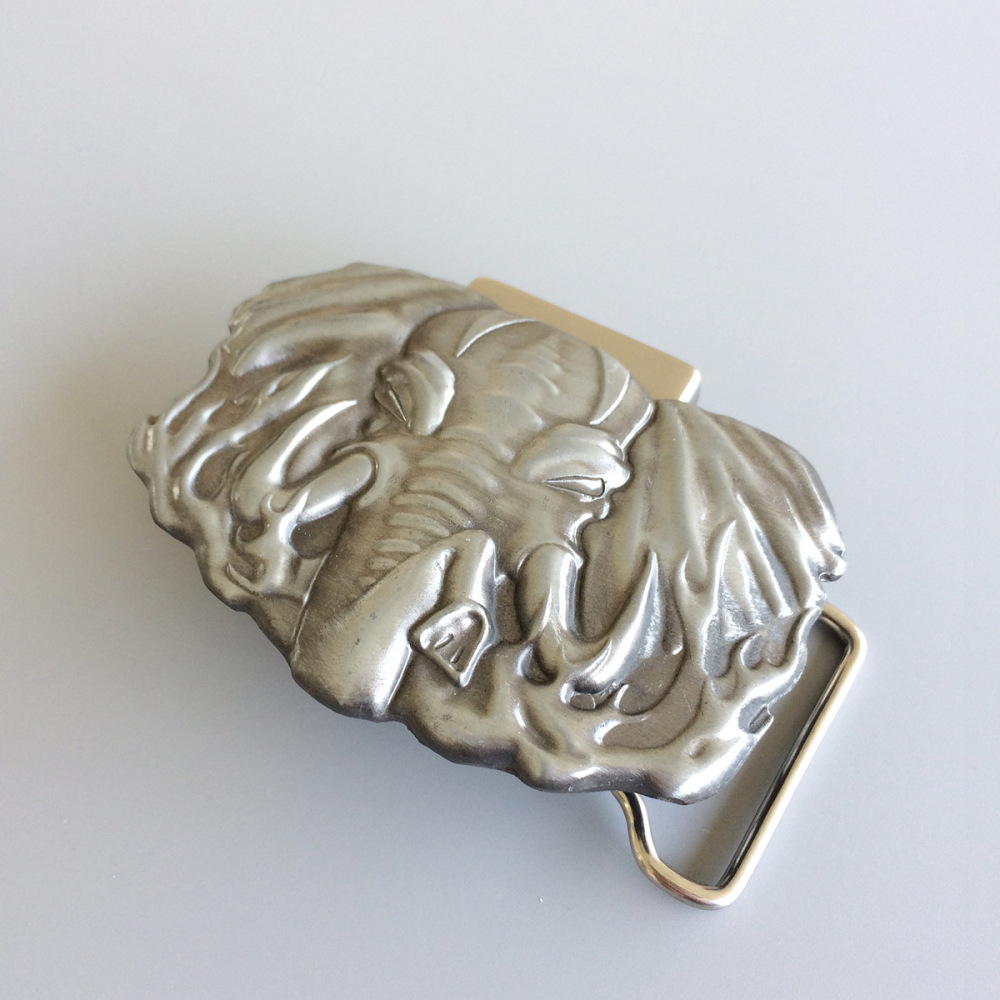 Antique Brushed Silver Elephant Western Heavy Metal Belt Buckle