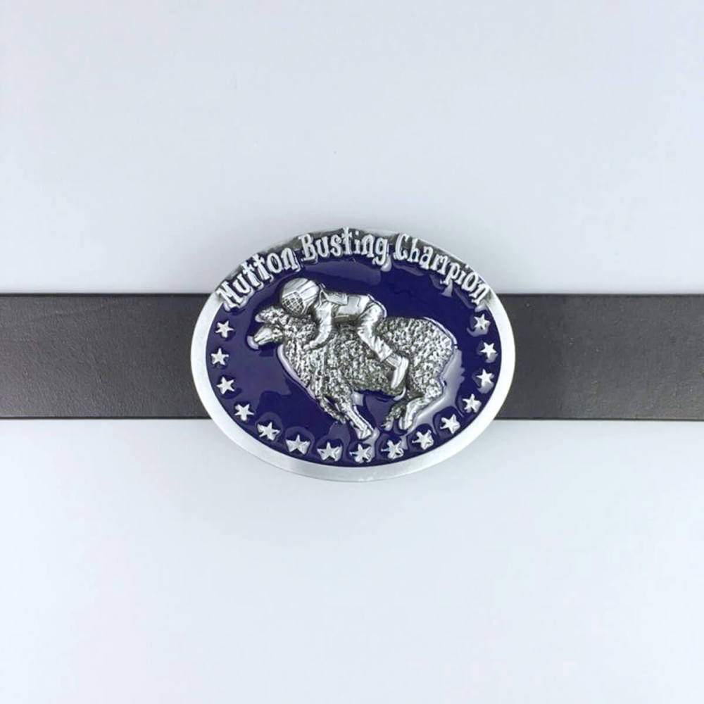 JEAN'S FRIEND Vintage Blue Enamel Initial Mutton Busting Champion Belt Buckle