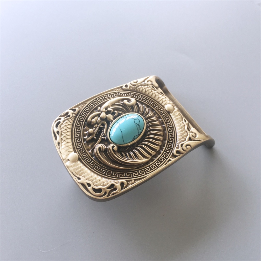 Western Dragon Solid Brass Rectangle Belt Buckle BUCKLE-BT001