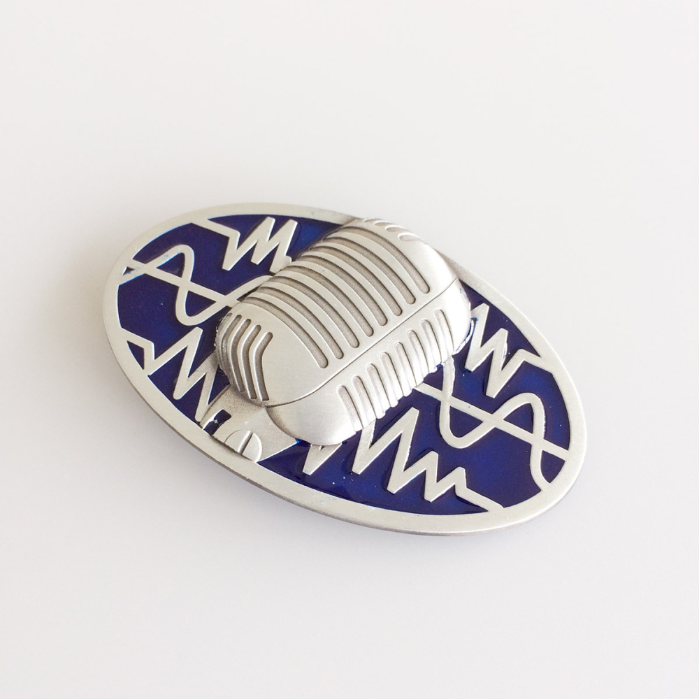 Vintage Blue Enamel Microphone Music Oval Belt Buckle Gurtelschnalle Boucle