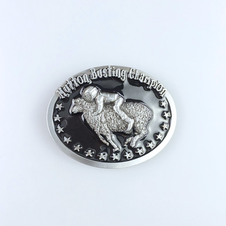 Vintage Black Enamel Initial Mutton Busting Champion Belt Buckle