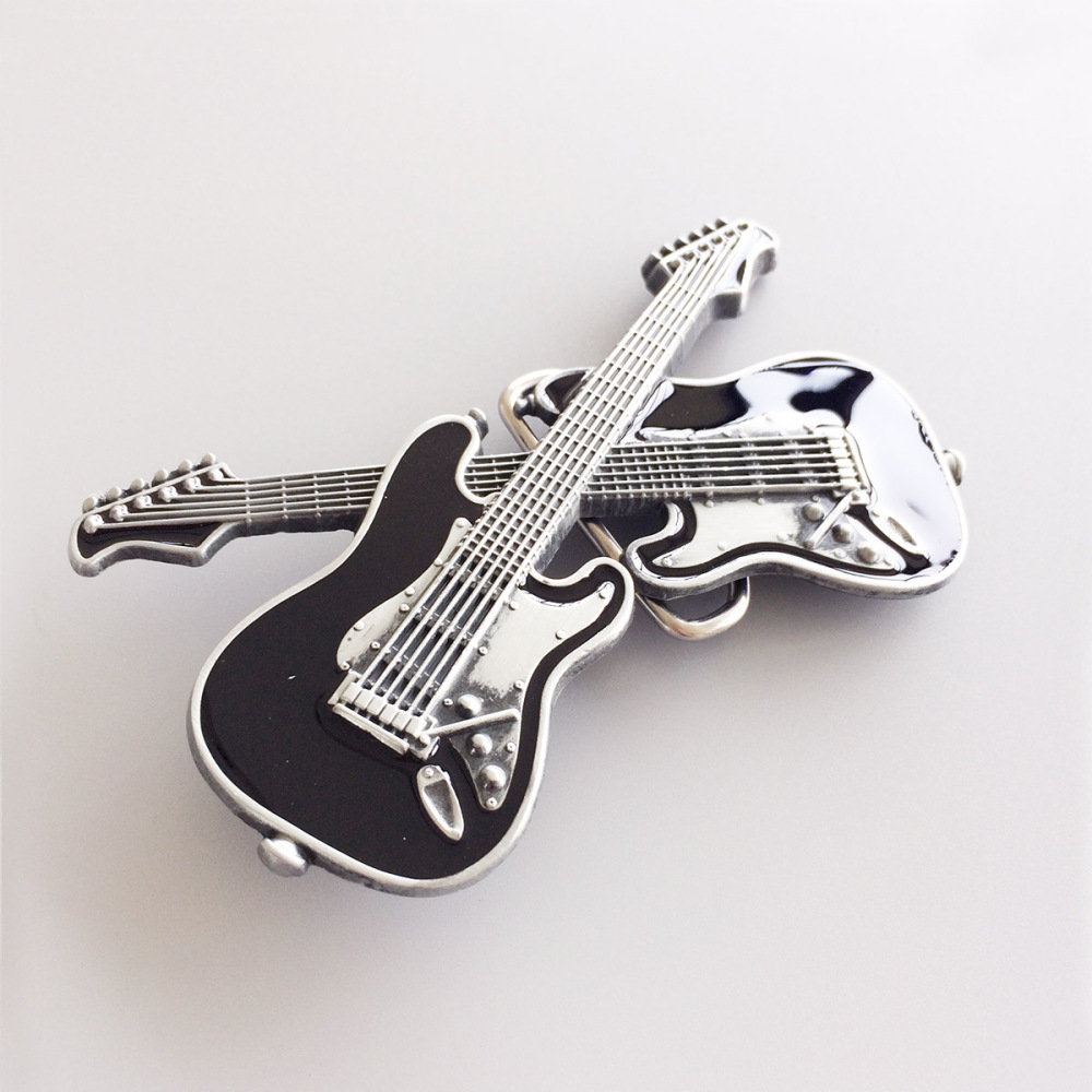 Vintage Black Enamel Cross Guitars Music Belt Buckle Gurtelschnalle Boucle de ceinture