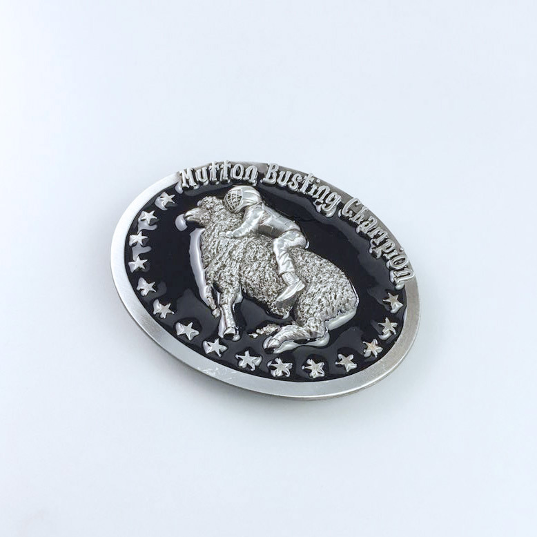 Vintage Black Enamel Initial Mutton Busting Champion Belt Buckle