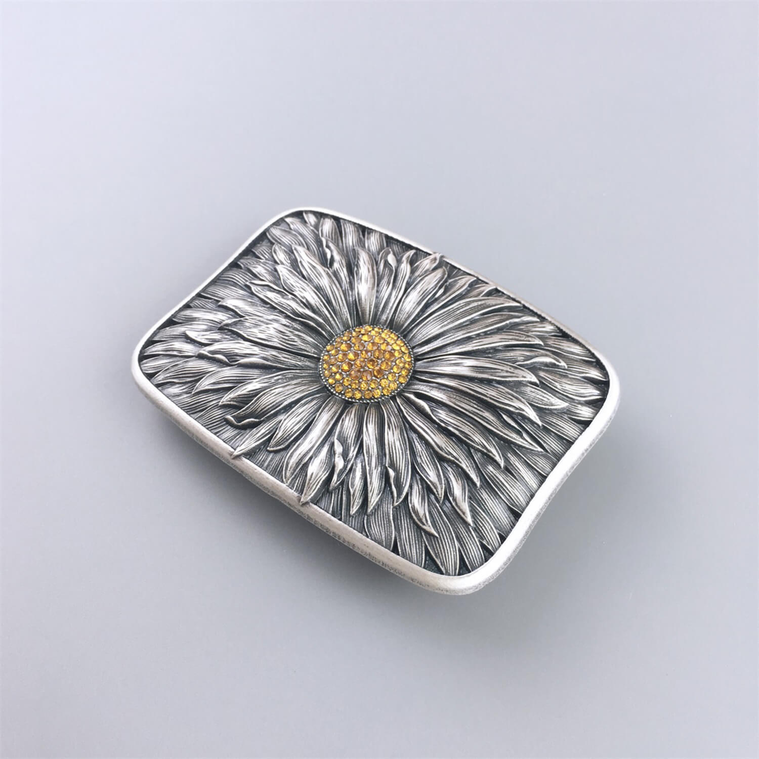 JEAN'S FRIEND Vintage Silver Plated Rhinestones Blooming Daisy Bling Belt Buckle