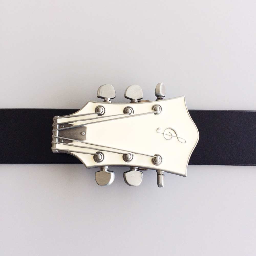 Vintage White Enamel Guitar Music Belt Buckle Gurtelschnalle Boucle de ceinture