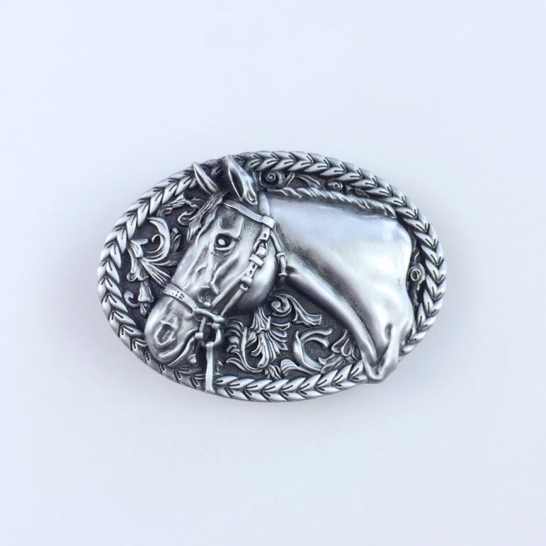Vintage Style Western Rope Horse Cowboy Oval Belt Buckle