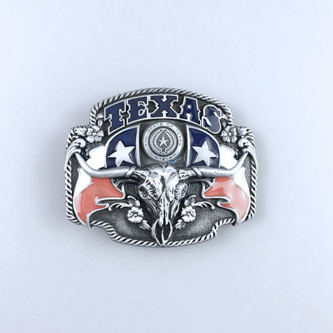 Vintage Style Longhorn Bull State Enamel Cowboy Belt Buckle