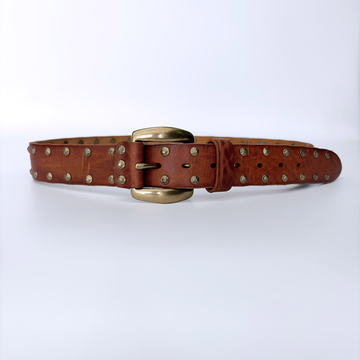 Copper Rivets Brown Genuine Leather Belt With Brass Pin Buckle BELT1-019ZW