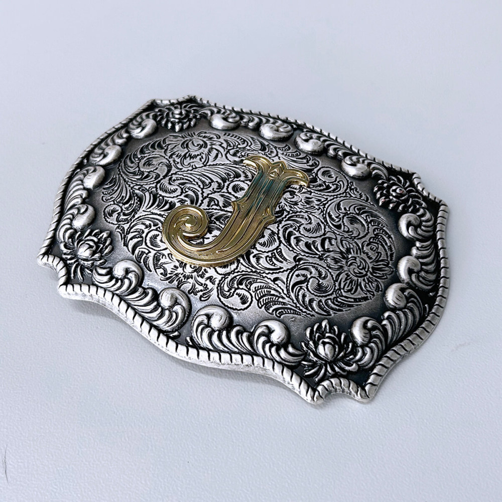 Vintage Silver With Gold Plated A - Z Initial Letter Western Cowboy Cowgirl Belt Buckle BUCKLE-LE010VSG