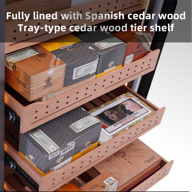 Air Cooling Freestanding Storage Cigar Humidity Cabinet with Spain Cedar Wooden Shelf