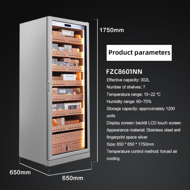 Air Cooling Freestanding Storage Cigar Humidity Cabinet with Spain Cedar Wooden Shelf