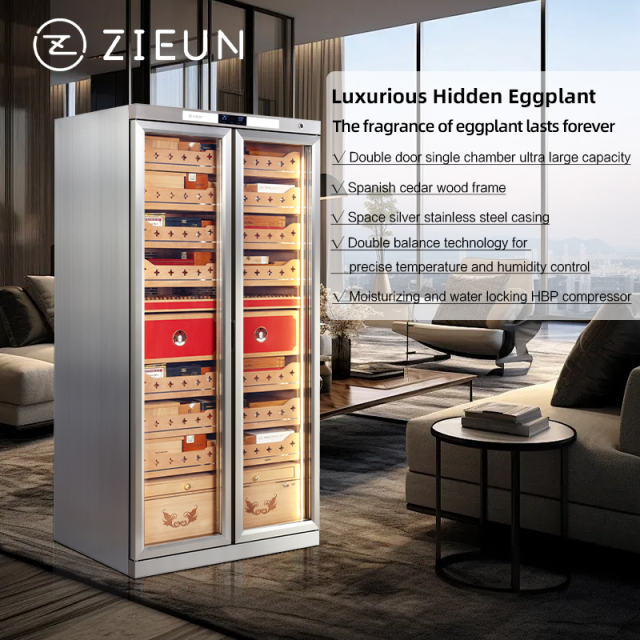 Double Door Single Zone Stainless Steel Large Capacity Cigar Humidor with Spain Cedar Shelves