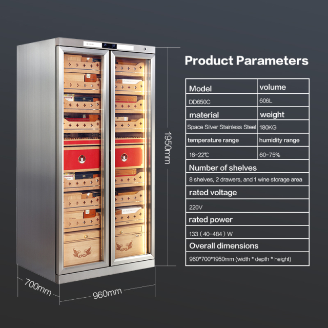 Double Door Single Zone Stainless Steel Large Capacity Cigar Humidor with Spain Cedar Shelves