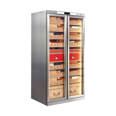 Double Door Single Zone Stainless Steel Large Capacity Cigar Humidor with Spain Cedar Shelves