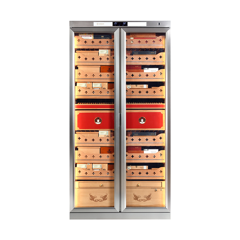 Double Door Single Zone Stainless Steel Large Capacity Cigar Humidor with Spain Cedar Shelves