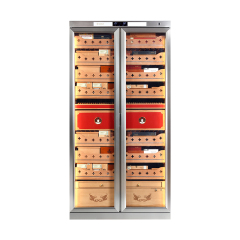 Double Door Single Zone Stainless Steel Large Capacity Cigar Humidor with Spain Cedar Shelves