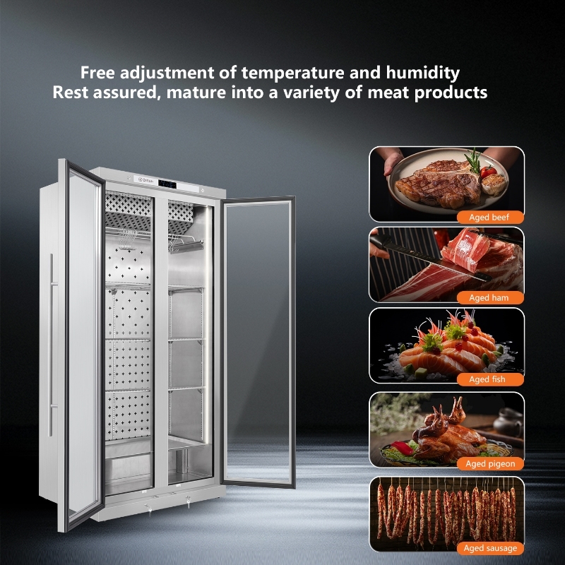 ZIEUN Stainless Steel Double Door Intelligent Temperature and Humidity Control Steak Aging Cabinet