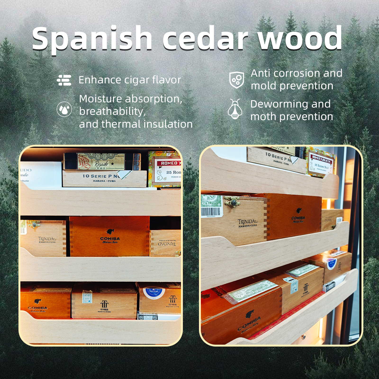 Cigar Humidor Cabinet FZC360NN Compressor Constant Temperature and Humidity Cedar Wood Home Cigar Box Moisturizing Cabinet