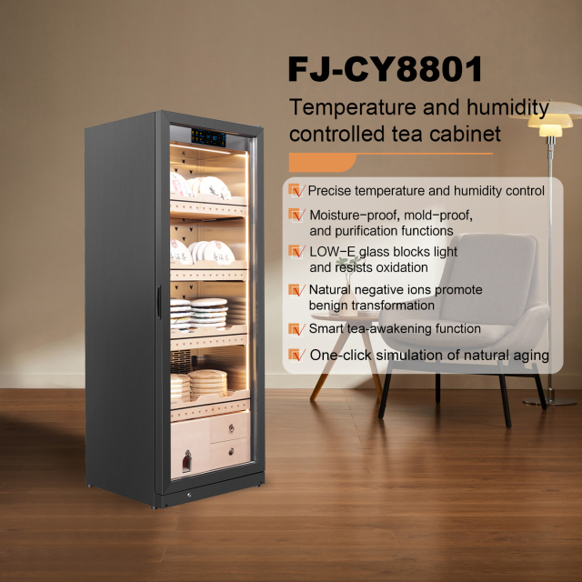 RACHING Tea cabinet FJ-CY8801 for raw and ripe Pu erh tea, with constant temperature and humidity for preservation and moisture retention. Refrigerator display cabinet