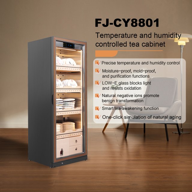 RACHING Tea cabinet FJ-CY8801 for raw and ripe Pu erh tea, with constant temperature and humidity for preservation and moisture retention. Refrigerator display cabinet