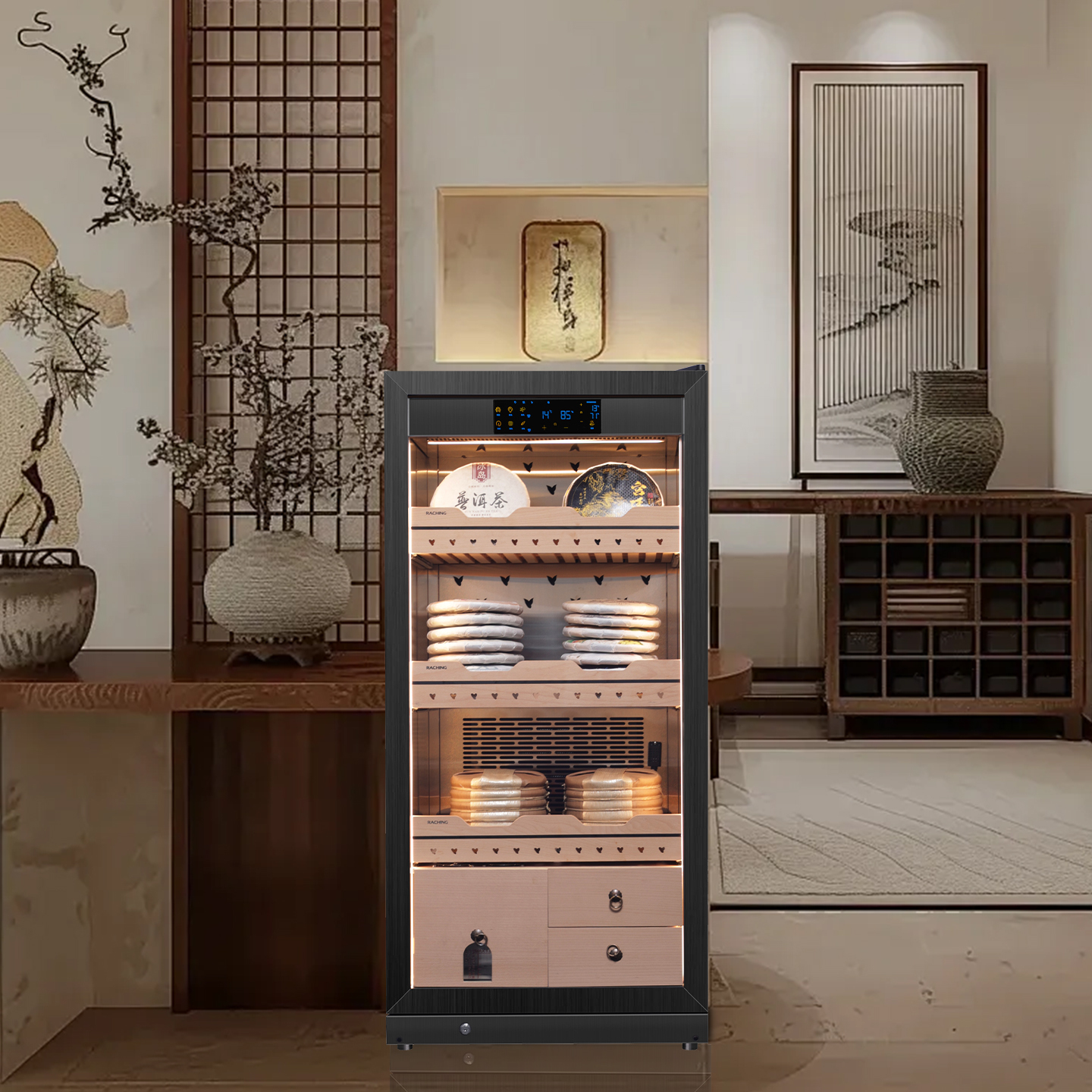 RACHING Tea cabinet FJ-CY7801 for raw and ripe Pu erh tea, with constant temperature and humidity for preservation and moisture retention