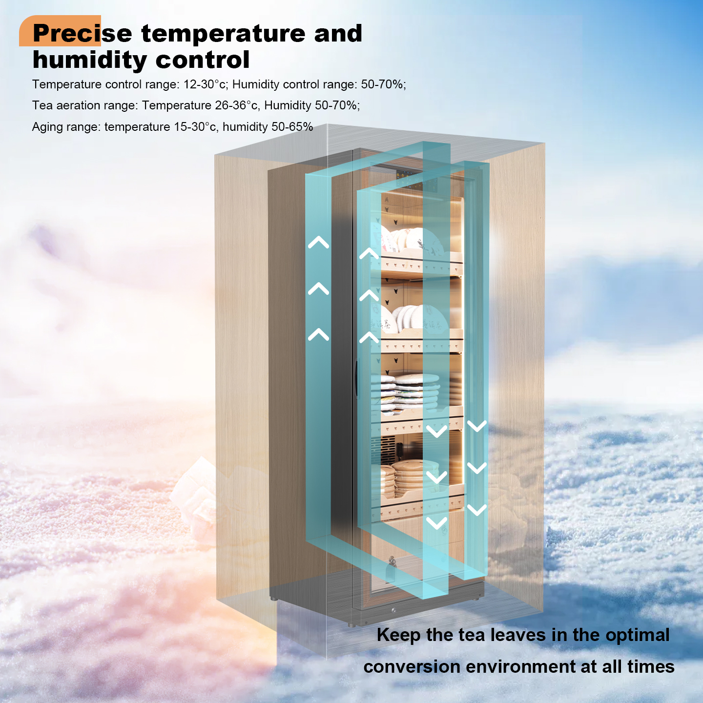 RACHING Tea cabinet FJ-CY8801 for raw and ripe Pu erh tea, with constant temperature and humidity for preservation and moisture retention. Refrigerator display cabinet