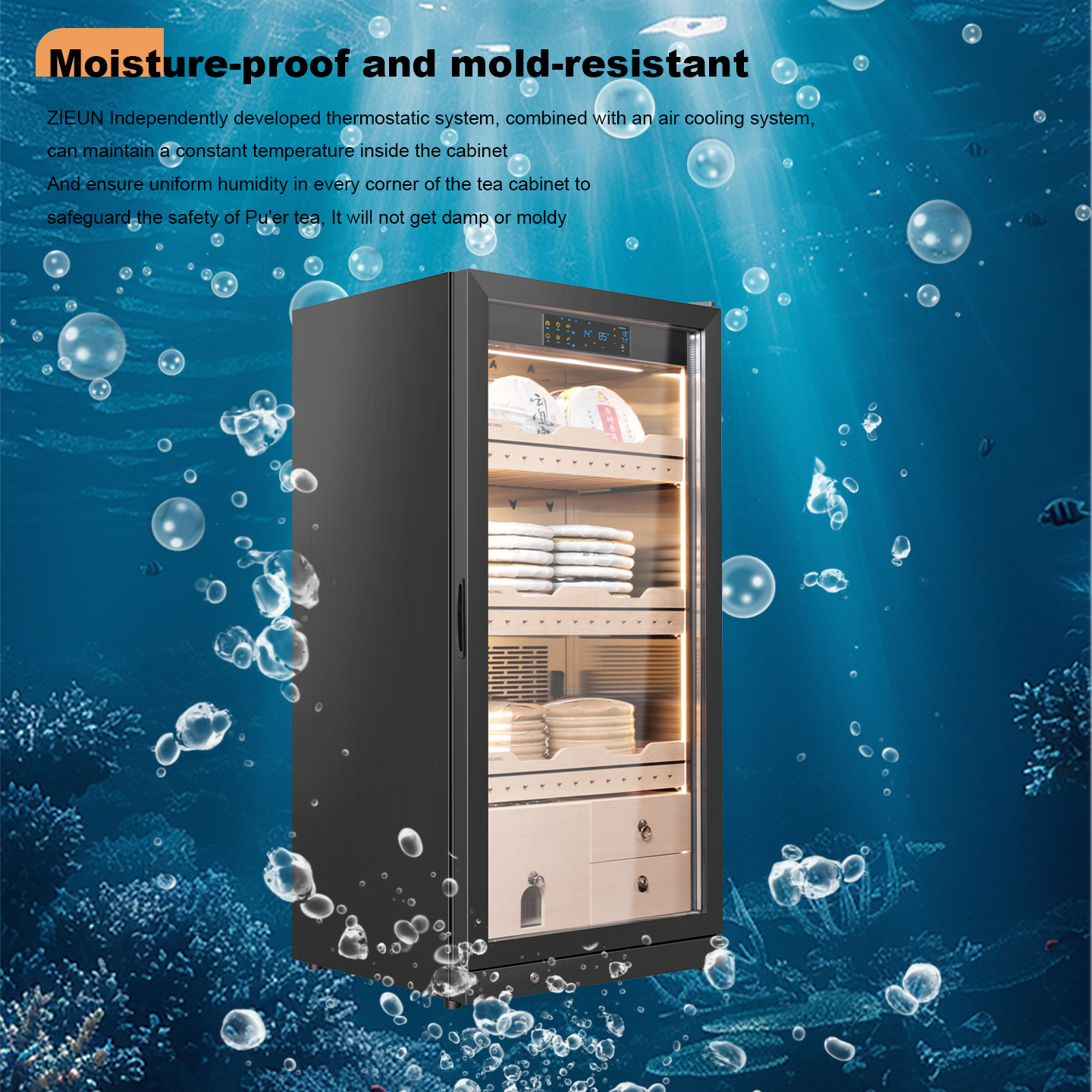 RACHING Tea cabinet FJ-CY7801 for raw and ripe Pu erh tea, with constant temperature and humidity for preservation and moisture retention