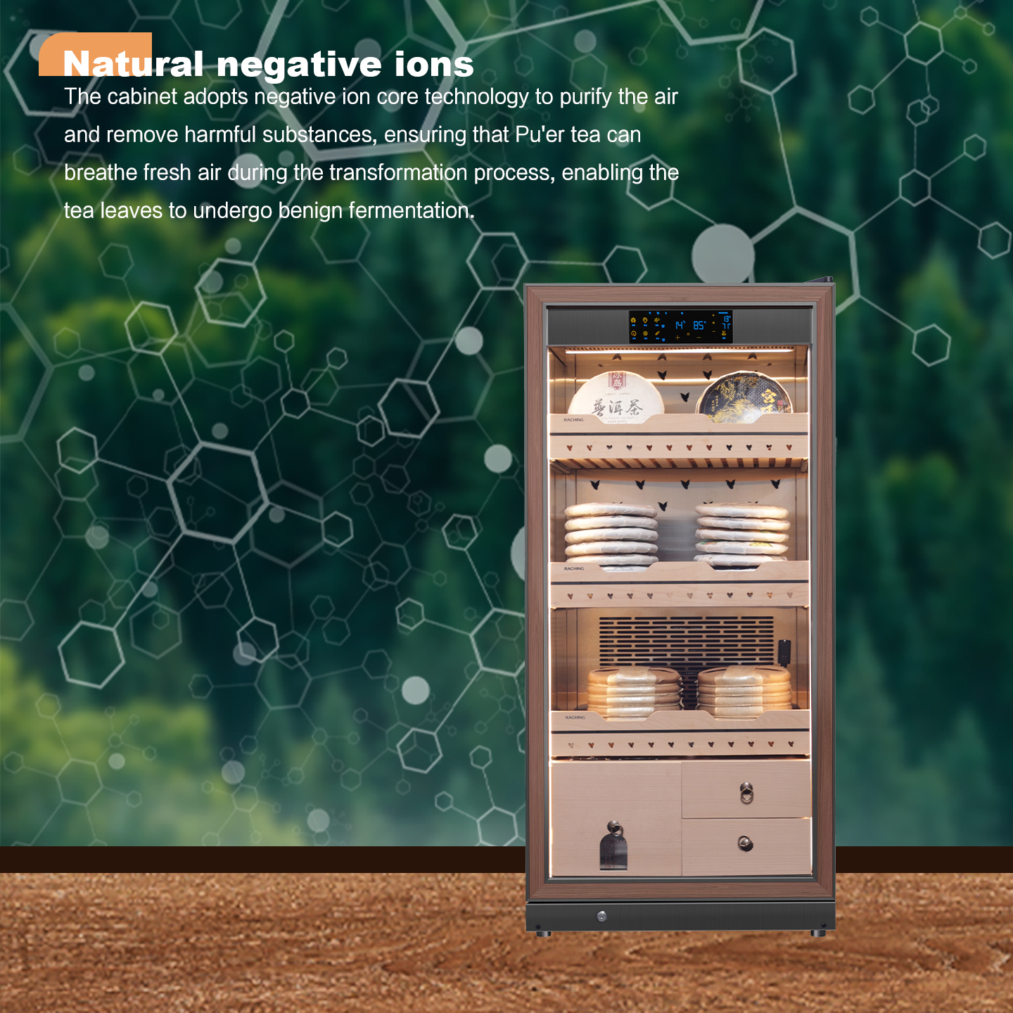RACHING Tea cabinet FJ-CY7801 for raw and ripe Pu erh tea, with constant temperature and humidity for preservation and moisture retention