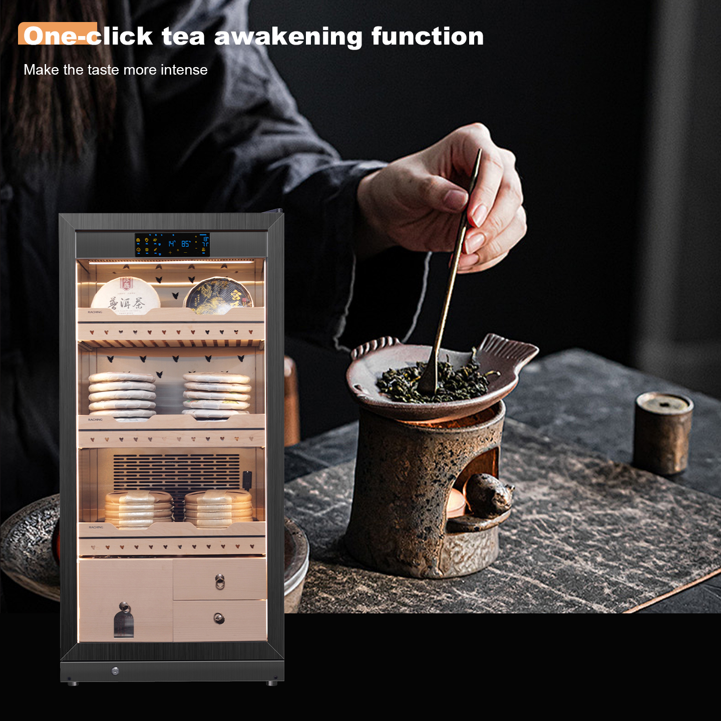 RACHING Tea cabinet FJ-CY7801 for raw and ripe Pu erh tea, with constant temperature and humidity for preservation and moisture retention