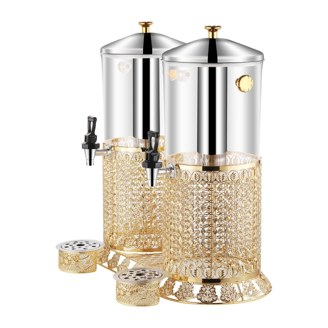 16L Double-Tank Gold Stainless Steel Juice Dispenser, Commercial Buffet Beverage Server | Factory Wholesale & OEM Available