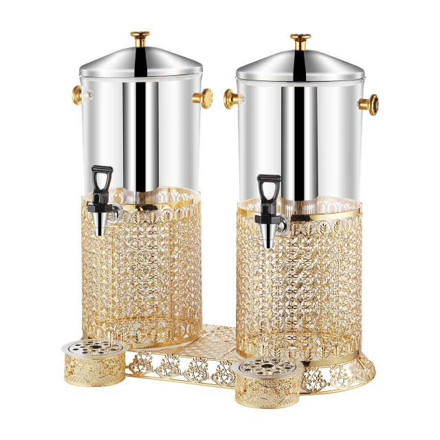 16L Double-Tank Gold Stainless Steel Juice Dispenser, Commercial Buffet Beverage Server | Factory Wholesale & OEM Available