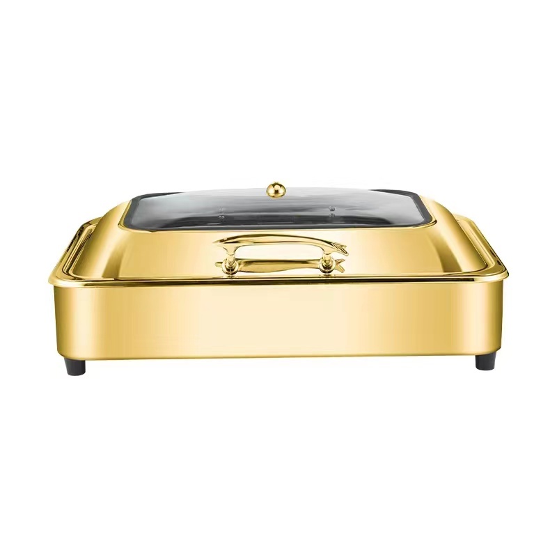 9L Golden Rectangular Stainless Steel Fully Enclosed Electric Chafing Dish
