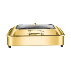 9L Golden Rectangular Stainless Steel Fully Enclosed Electric Chafing Dish