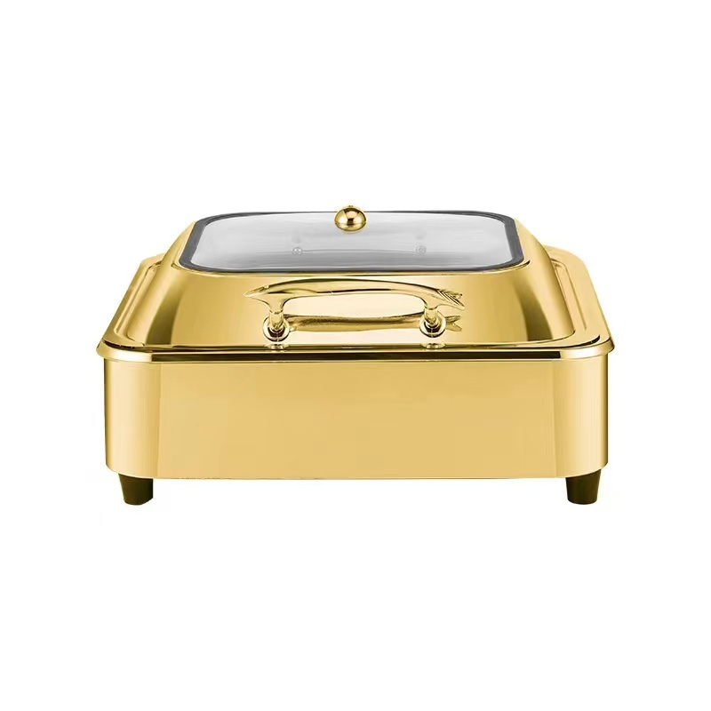 6L  Gold Square Stainless Steel Fully Enclosed Electric Chafing Dish