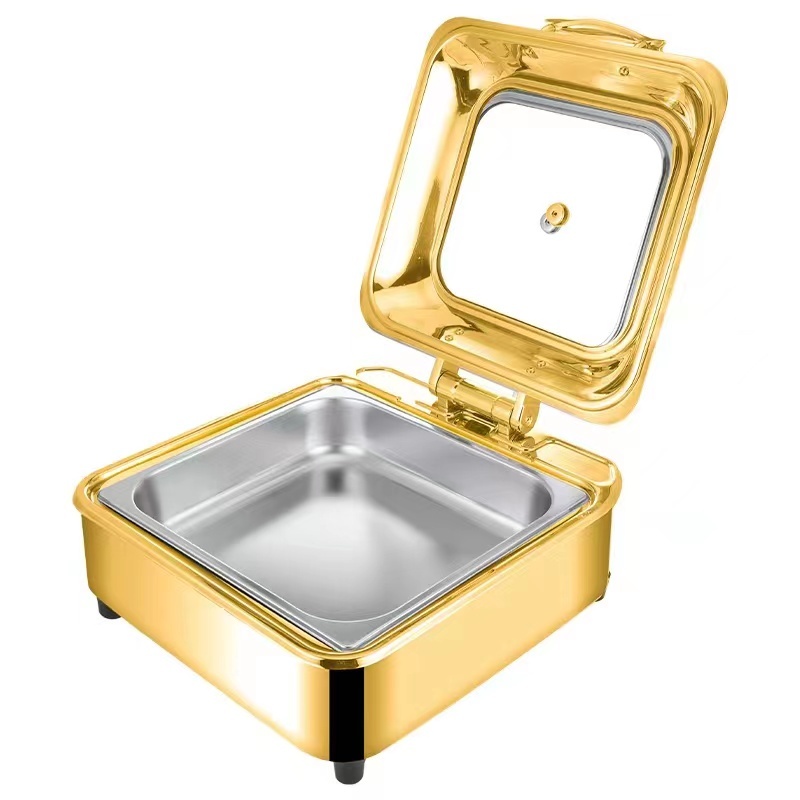 6L  Gold Square Stainless Steel Fully Enclosed Electric Chafing Dish